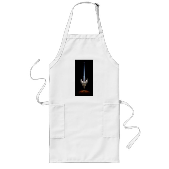 Angel Wing Sword Of Arkledious Fractal Art Black Long Apron (Front)