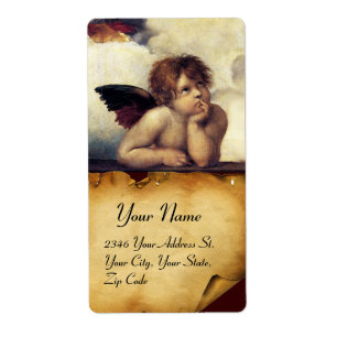 ANGEL / Winged Cherub,,brown parchment,white