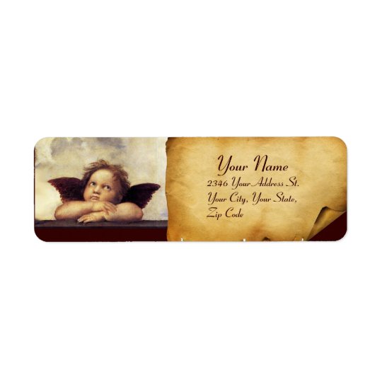 ANGEL / Winged Cherub,,brown parchment,white Return Address Label