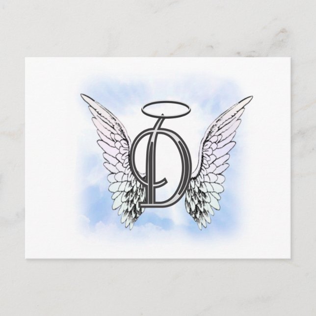 Angel Wings and Halo Monogram Letter D Postcard (Front)