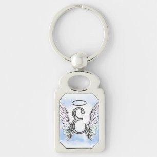 Angel Wings and Halo Monogram Letter E Keychain
