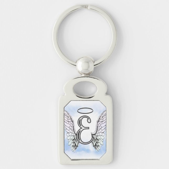 Angel Wings and Halo Monogram Letter E Keychain (Front)