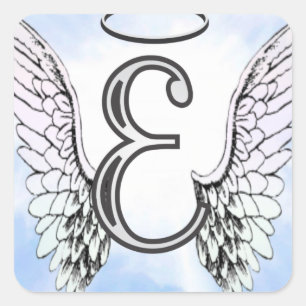 Angel Wings and Halo Monogram Letter E Square Sticker