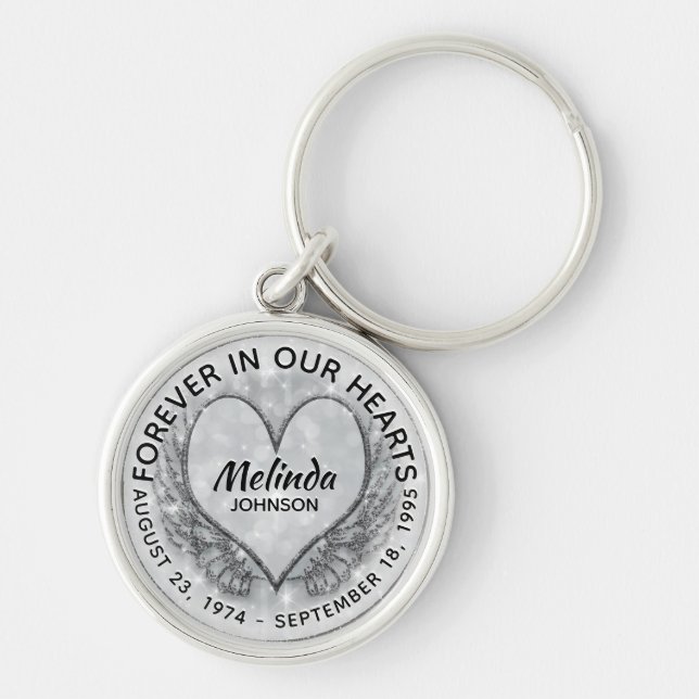 Angel Wings and Heart Memorial Keychain (Front)