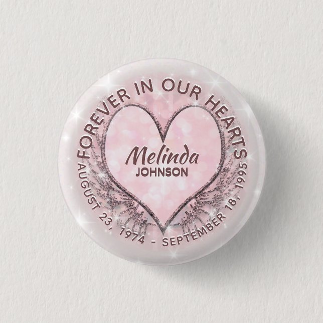 Angel Wings and Heart Memorial Keychain 1 Inch Round Button (Front)