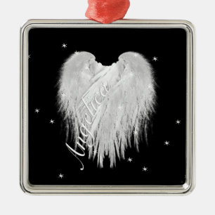 ANGEL WINGS 'Believe' Heart Black Starry Metal Ornament