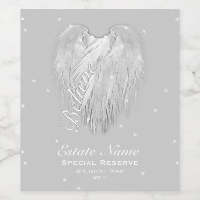 ANGEL WINGS 'Believe' Magic Heart Wine Label (Single Label)
