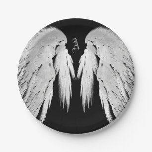 ANGEL WINGS Black Custom Monogram Paper Plate
