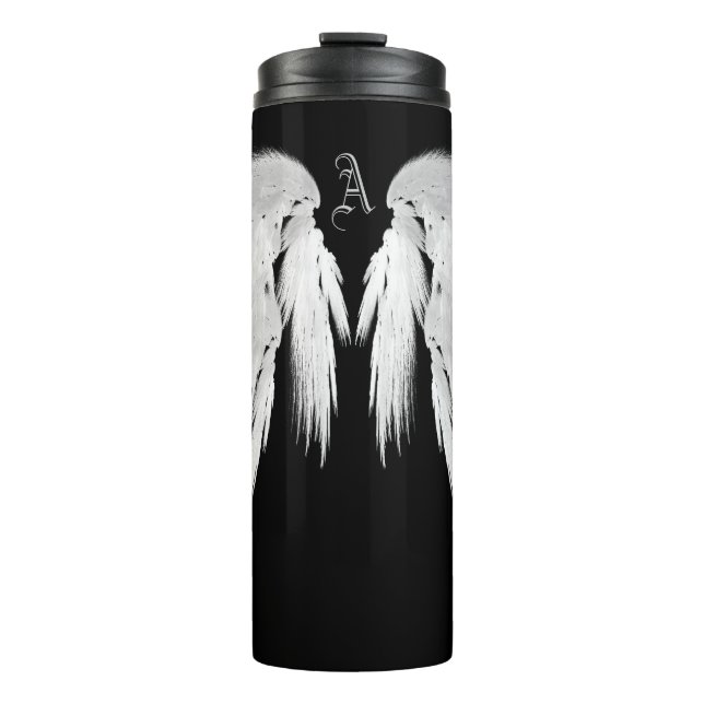 ANGEL WINGS Black Custom Monogram Thermal Tumbler (Front)