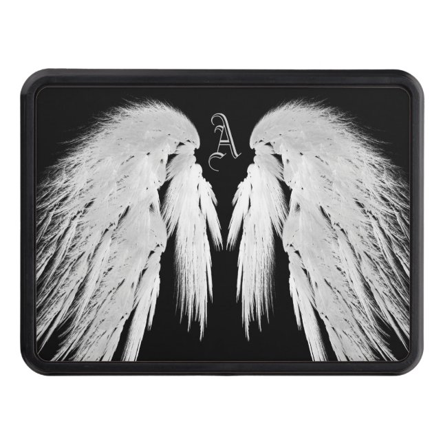 ANGEL WINGS Black Custom Monogram Trailer Hitch Cover (Front)
