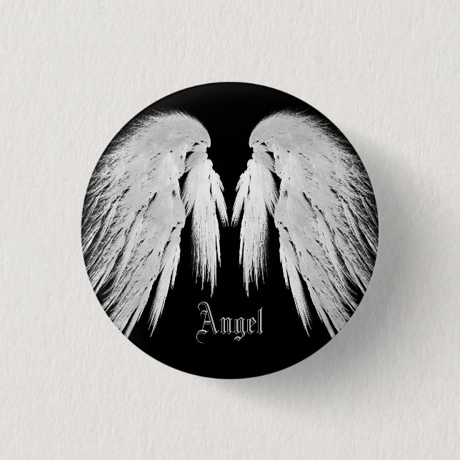 ANGEL WINGS Black Custom Name 1 Inch Round Button (Front)