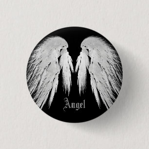 ANGEL WINGS Black Custom Name 1 Inch Round Button