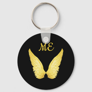 Angel wings black gold monogram keychain