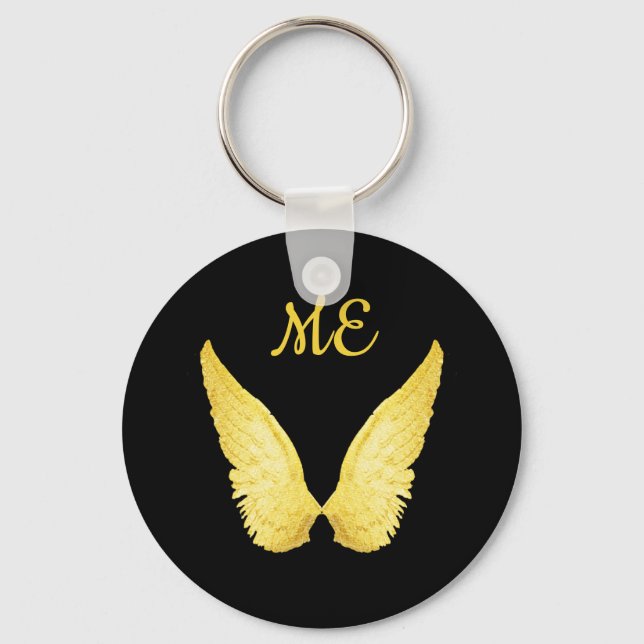 Angel wings black gold monogram keychain (Front)