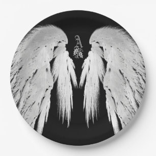 ANGEL WINGS Black Heavenly Holly Monogram Paper Plate