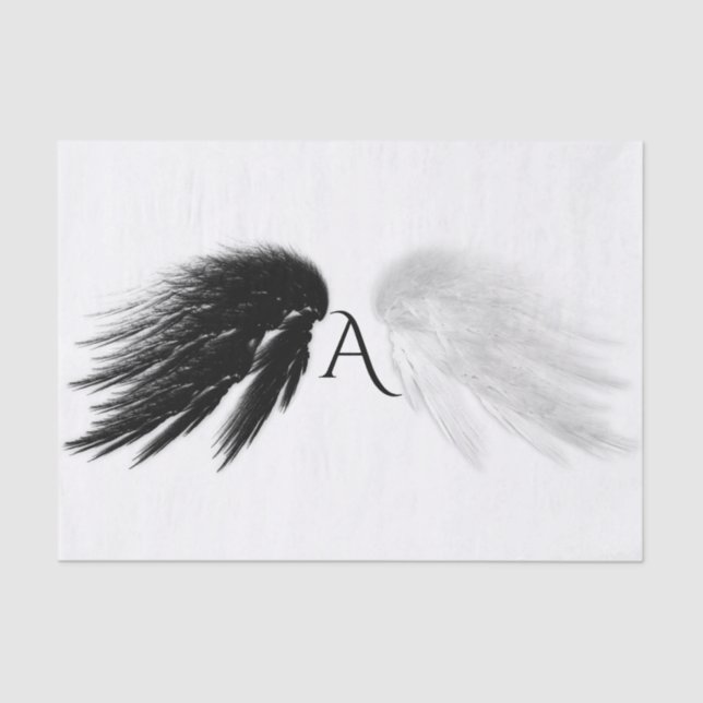 ANGEL WINGS Black + White Monogram Tissue Paper (Front)