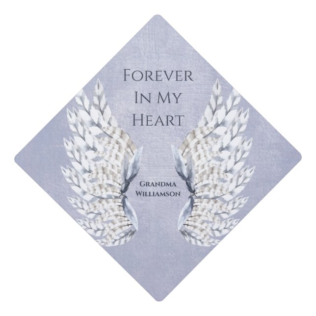 Angel Wings Blue Tribute Memorial Graduation Cap Topper (Front)