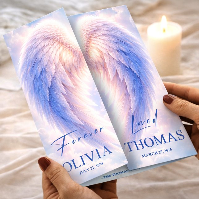 Angel Wings Celebration of Life Funeral Program Flyer (Funeral Program Blue Angel Wings Obituary Template Flyer, Funeral Memorial, Loss of Mother)