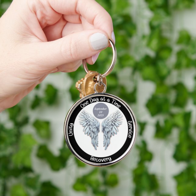 Angel Wings - Custom 12 Step Recovery Keychain (Hand)