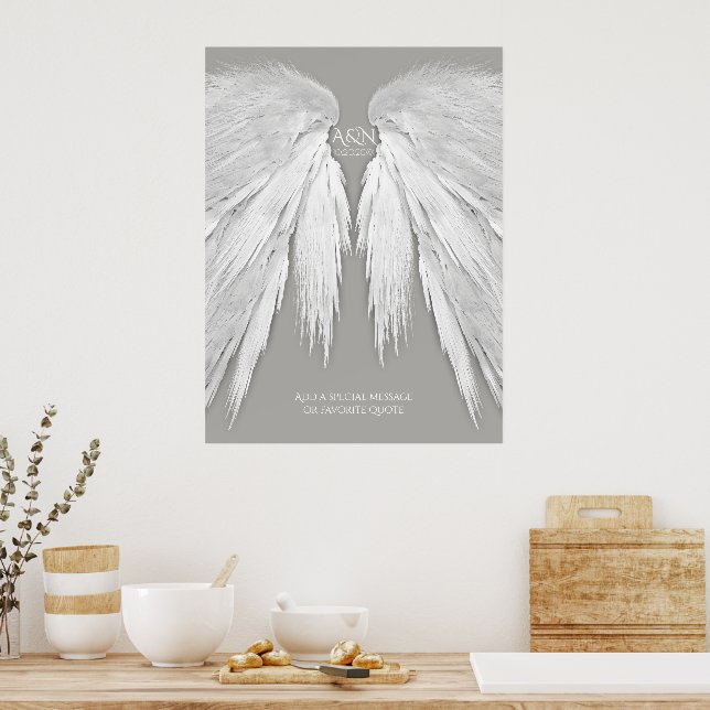 ANGEL WINGS Elegant Grey Wedding Poster (Kitchen)