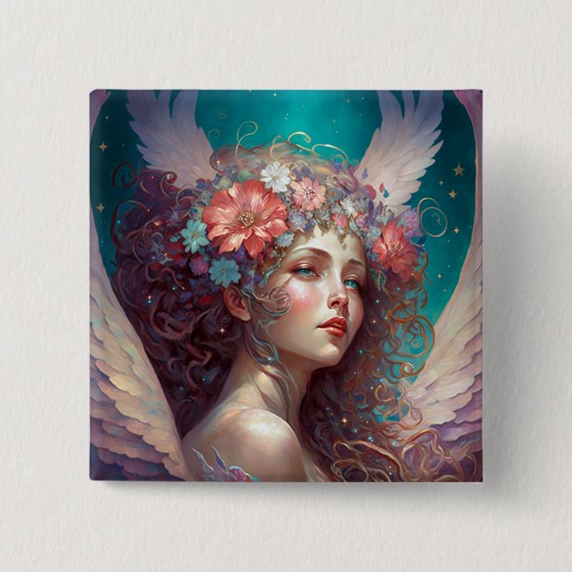 Angel Wings Fantasy Art 2 Inch Square Button (Front)