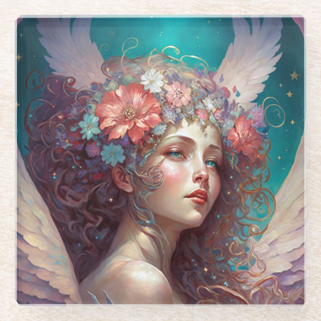 Angel Wings Fantasy Art Glass Coaster (Front)