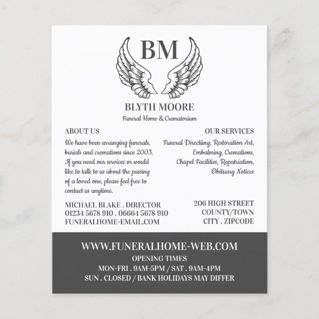Angel Wings, Funeral Home, Directors Flyer (Front)