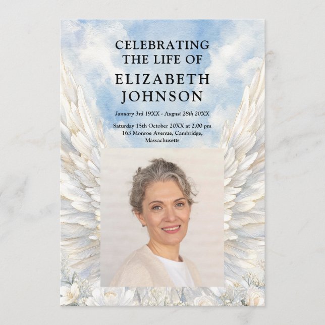 Angel Wings Funeral Memorial Order Of Service  Program (Front)