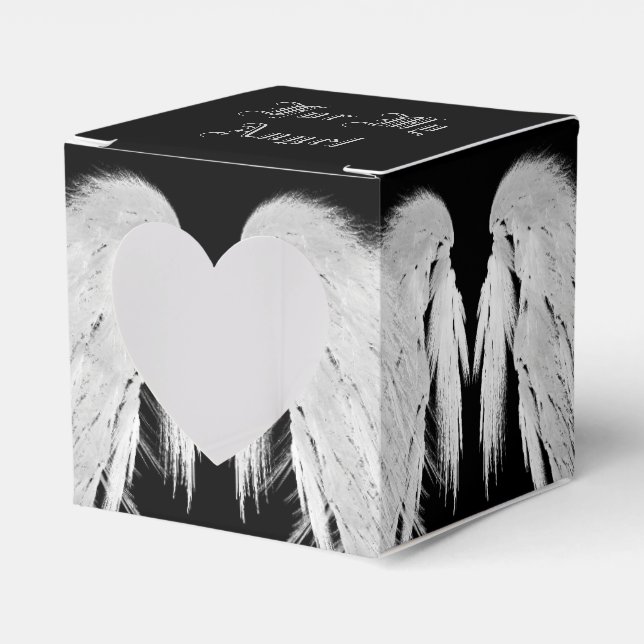ANGEL WINGS Grey Touched Feathers Custom Message Favor Box (Front Side)