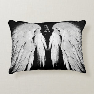 ANGEL WINGS Grey Touched Feathers Custom Monogram Decorative Pillow