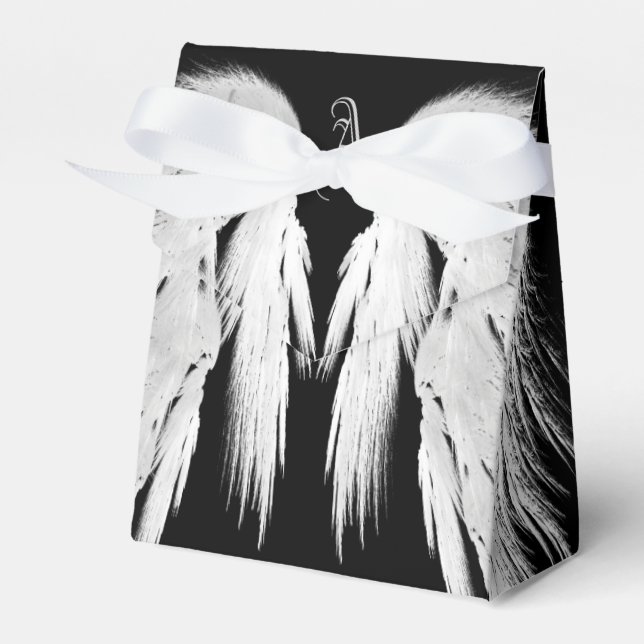 ANGEL WINGS Grey Touched Feathers Custom Monogram Favor Box (Front Side)