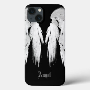 ANGEL WINGS Grey Touched Feathers Custom Name iPhone 13 Case