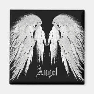 ANGEL WINGS Grey Touched Feathers Custom Name Magnet