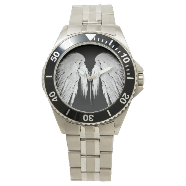 ANGEL WINGS Grey Touched Feathers Customizable Watch (Front)