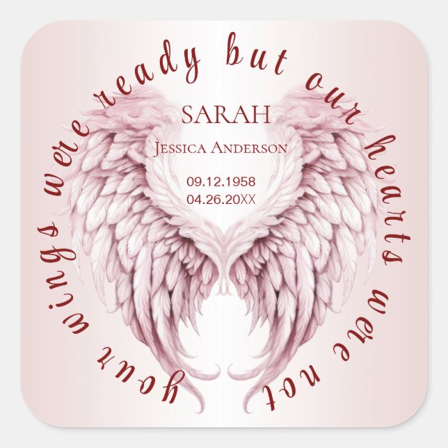 Angel Wings grief for a loved one on commemorative Square Sticker (Front)