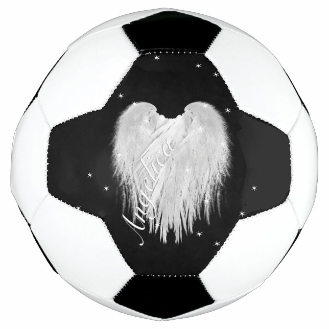 ANGEL WINGS Heart Black Starry Night Soccer Ball (Front)