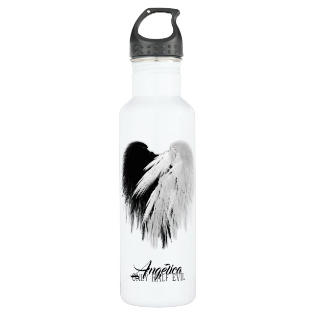 ANGEL WINGS HEART Black+White Only Half Evil Funny 710 Ml Water Bottle (Front)