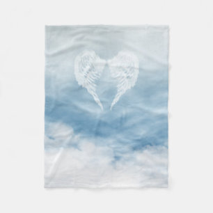Angel Wings in Cloudy Blue Sky Fleece Blanket