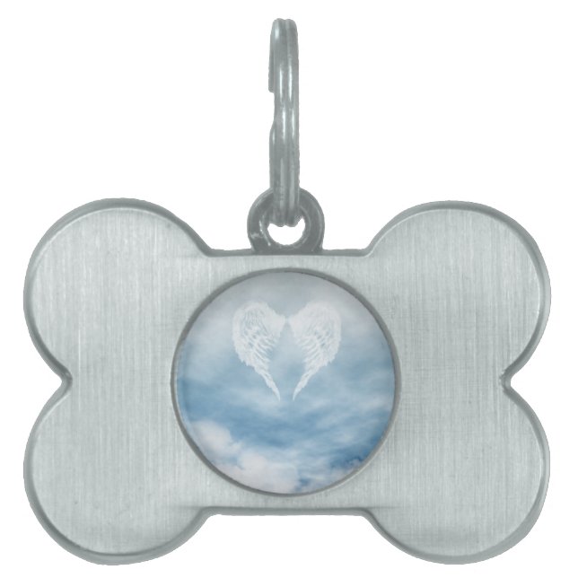 Angel Wings in Cloudy Blue Sky Pet Tag (Front)