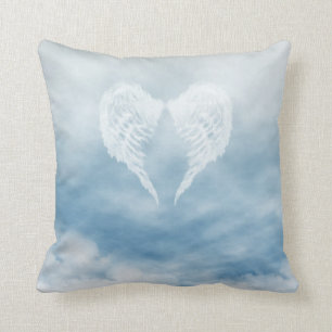Angel Wings in Cloudy Blue Sky Throw Pillow