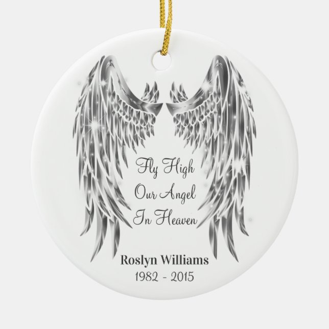 Angel Wings Memorial Loss Of Loved One Christmas Ceramic Ornament (Front)