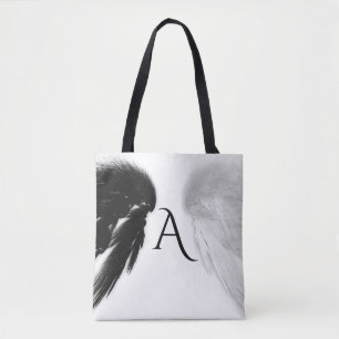 ANGEL WINGS Monogram Black + White Tote Bag