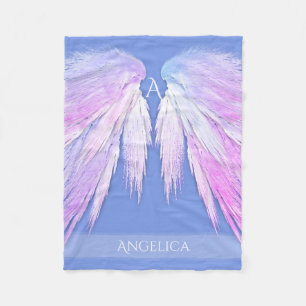 ANGEL WINGS Monogram Dreamy Pink Soft Blue Fleece Blanket