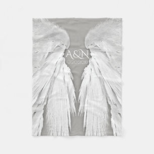 ANGEL WINGS Monogram Elegant Grey Fleece Blanket