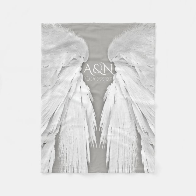 ANGEL WINGS Monogram Elegant Grey Fleece Blanket (Front)