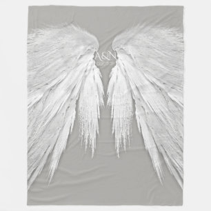 ANGEL WINGS Monogram Elegant Grey Fleece Blanket