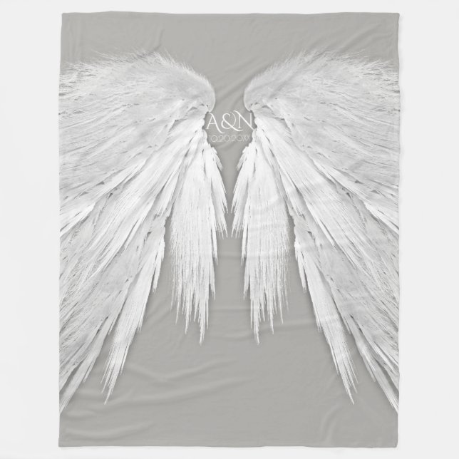 ANGEL WINGS Monogram Elegant Grey Fleece Blanket (Front)