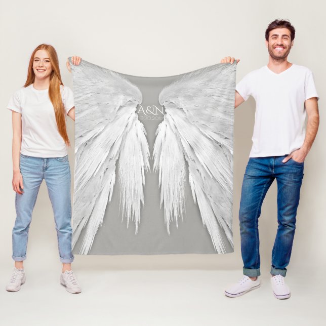 ANGEL WINGS Monogram Elegant Grey Fleece Blanket (In Situ)
