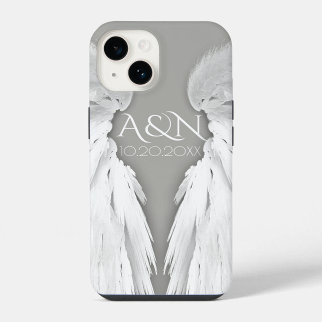 ANGEL WINGS Monogram Elegant Grey iPhone Case (Back)