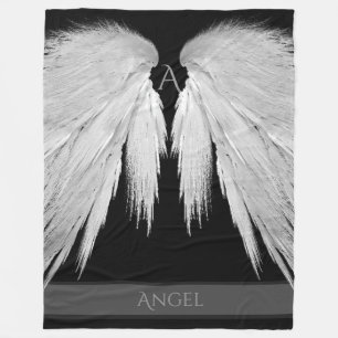 ANGEL WINGS Monogram Name Black Fleece Blanket
